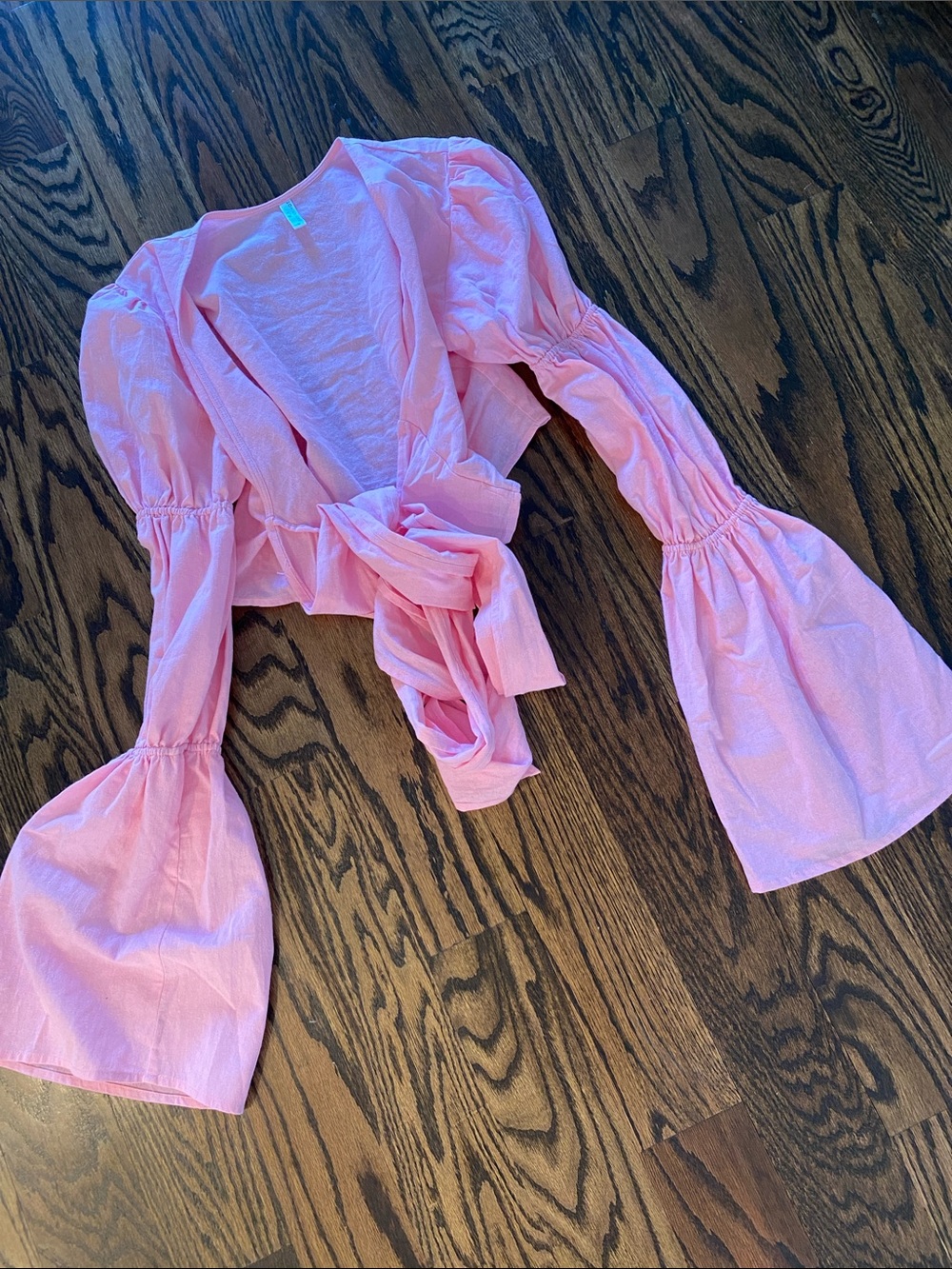 Pink Tie-Front Bell Sleeve Top